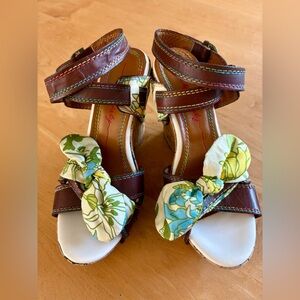 Miss Sixty Floral Platform Wedge Sandals Sz 37